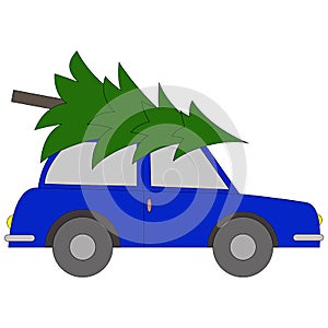 Vector illustration, car with Christmas tree, isolate